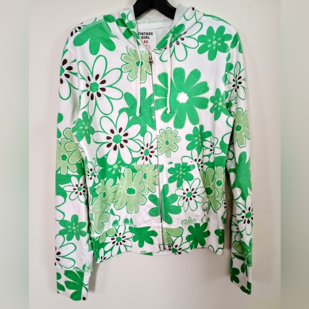 FLORAL HOODIE FOR FALL, SIZE M, 2 POCKETS, FULL ZIPPER, BY VINTAGE GIRL